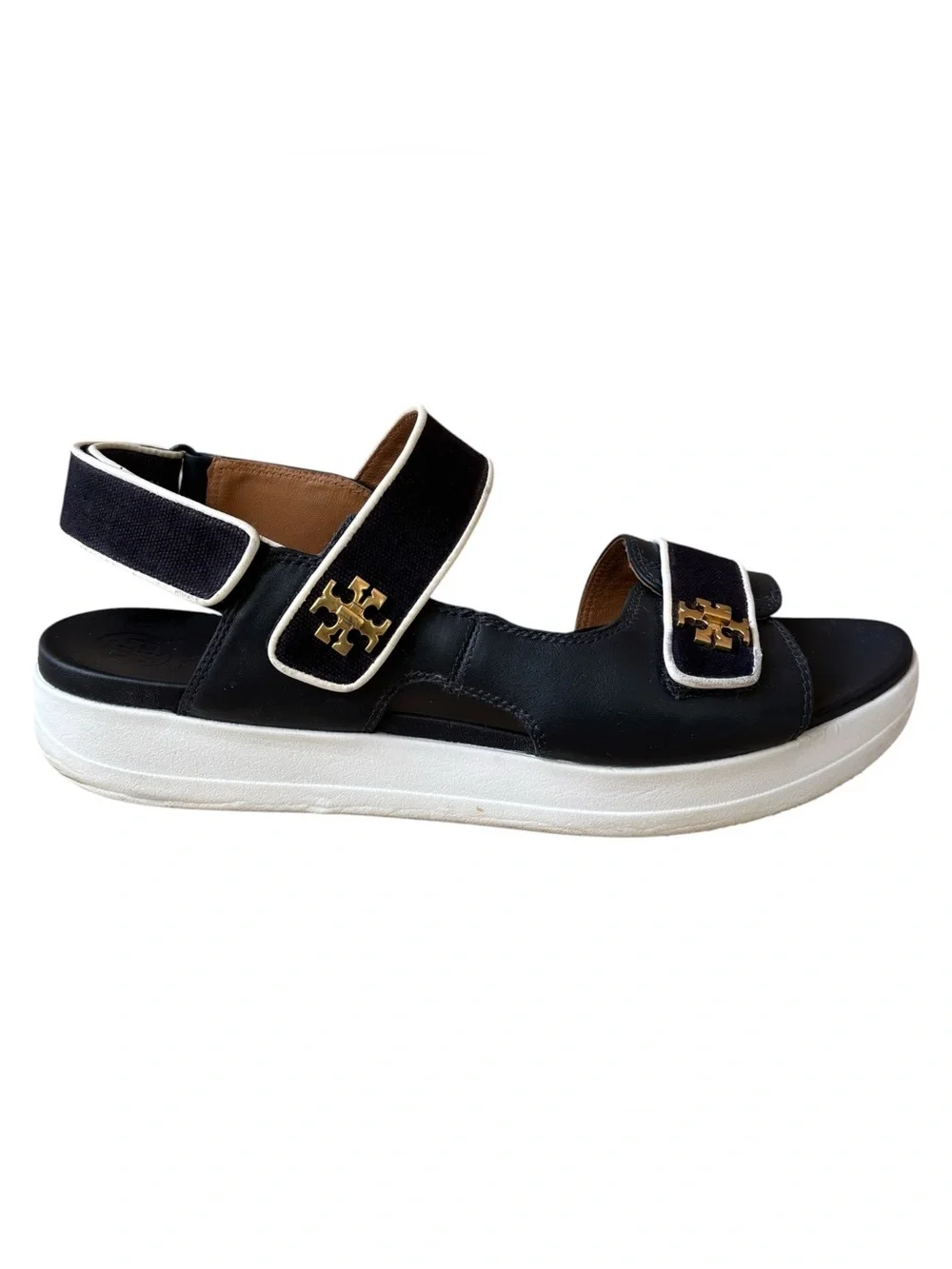 TORY BURCH “Kira” Navy & White Canvas Leather Sport Sandals